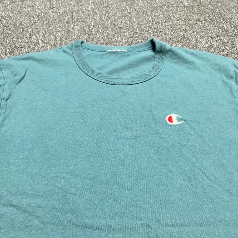 Vintage Champion Embroidered Logo Short Sleeve T-Shirt Teal Blue - Picture 7 of 7